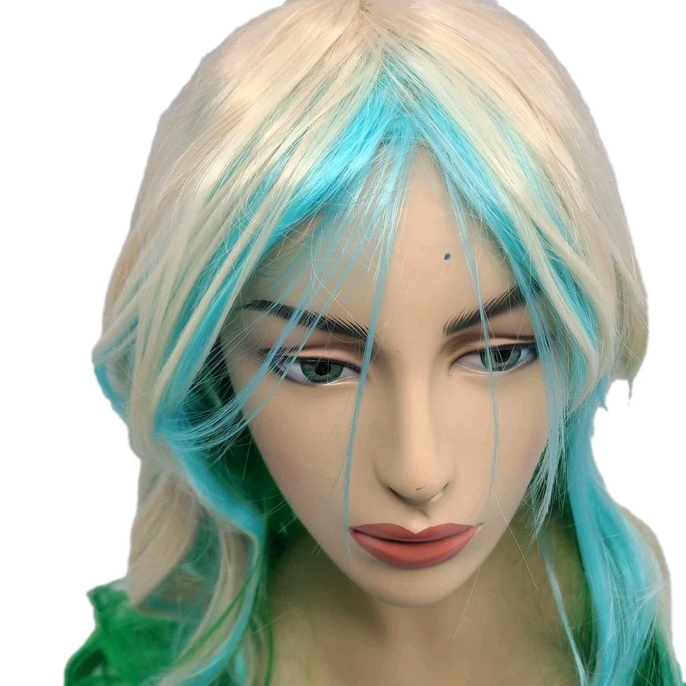 Mixed Color‎ Long Wavy Synthetic Wig Blond Blue Green Costume Cosplay Hair